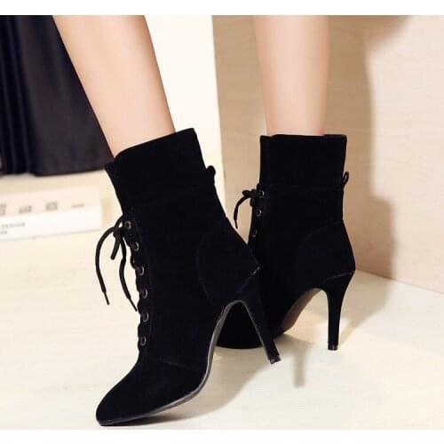 Autumn and winter long tube black super high heel suede fish mouth short boots European station pole dancing boots female
