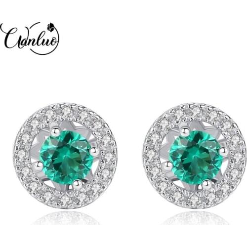 WANLUO Round Shape Real Sterling Silver 925 Stud Earrings for Women Gemstone Three Color To Choose Post Earring Fine Jewelry