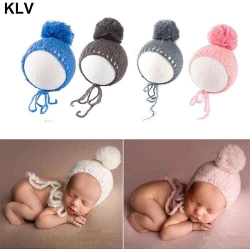 Newborn Photography Posing Props Knitted Warm Wool Ball Hat Baby Infants Cap Beanies Photo Shooting Accessories
