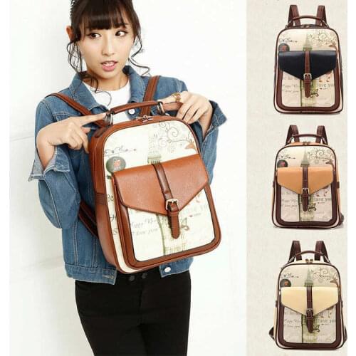 School Bag Vintage Backpack Satchel New Girls Womens Travel Pu Leather Shoulder Zipper Handbag