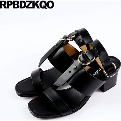 Slingback Pumps Strappy High Heels Thick Vintage Gladiator Sandals Square Open Toe Roman Women Shoes Famous Brand Block T Strap