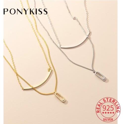 PONYKISS Trendy 925 Sterling Silver Double Arc Zircon14K Gold Chokers Necklace For Women Punk Fine Jewelry Gift Drop Shipping