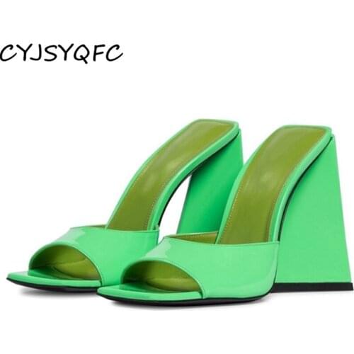 CYJSYQFC Women Candy Color Peep Toe Sandals Summer Chunky High Heels Ladies Slippers Beach Outdoor Crude Heel Woman Mules Shoes