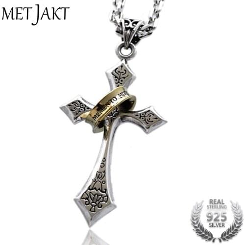 MetJakt Vintage Silver Cross Pendant and 925 Sterling Silver Snake Chain Necklace & Sterling Silver Mens Punk Jewelry