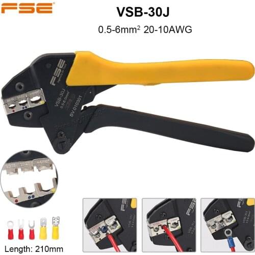 VSB-30J Crimping Pliers 0.5-6mm2 AWG20-10 Insulated Terminals Ratchet Clamp Plier Replaceable Jaw Electrican Crimping Hand Tools