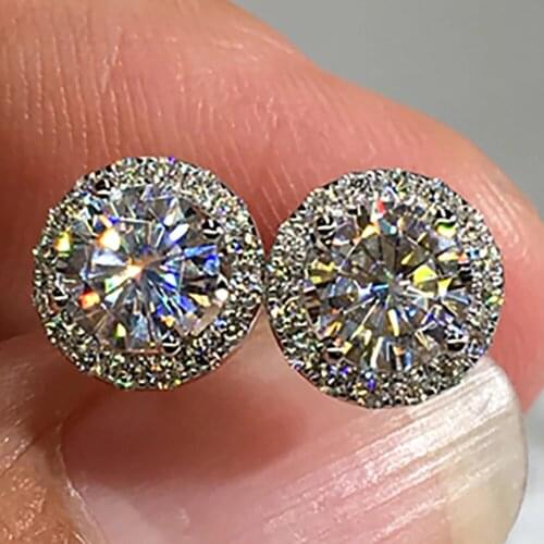 14K White Gold Stud Earrings Women 0.5 1 2 3 Carat Round Moissanite Diamond Present Wedding Anniversary Engagement Party