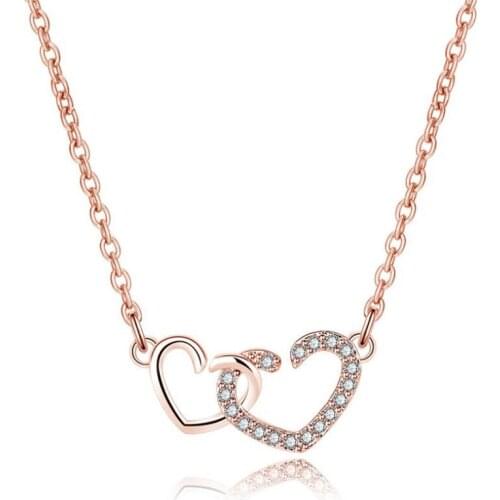 Pure Silver Plated Necklace For Women Jewelry Vintage Heart Pendant Rose Gold Female Choker Accessories Girl Birthday Gift
