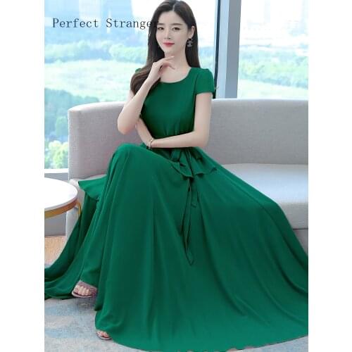2021 Summer New Arrival S-4XL Hot Sale Round Collar Irregular Solid Color Hem Women Dress Long Chiffon Dress