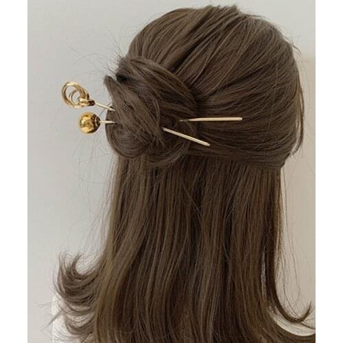 Gold Color Metal Round Ball Hollow Hair Stick Hairpins Women Fashion Hair Fork Disk Hair Clips Hairpins Hanfu Hair Accessories