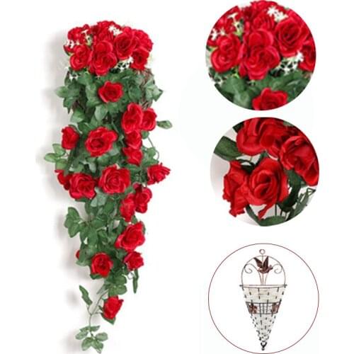 1PC Simulation Rose Vine Green Leaf Cane Vine Loft Fake Flower Rattan Air Conditioning Decoration Wall Hanging Flower Vine