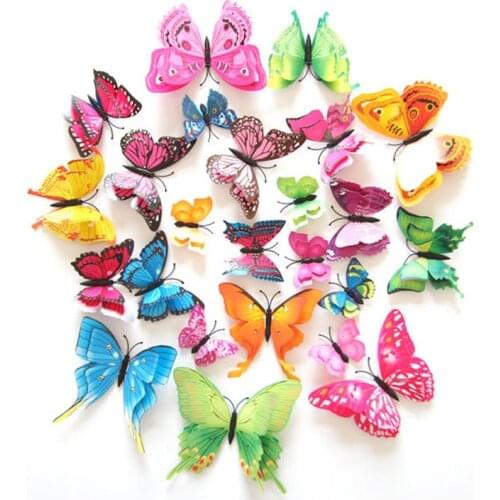 12pcs Butterfly Magnet Mixed Color Double Layer 3d Wall Stickers Party Decoration Butterfly Refrigerator Magnet Home Decoration