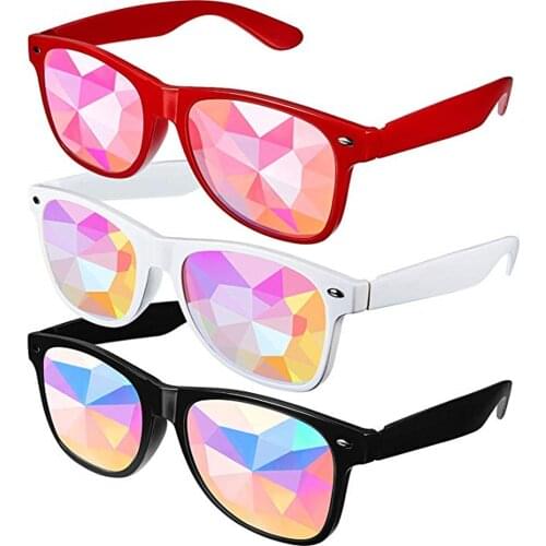 2pcs Ultimate/Round Kaleidoscope Glasses,Festivals Kaleidoscope Rainbow Sunglasses, Prism, Black, Transparent, Red,White,Pink