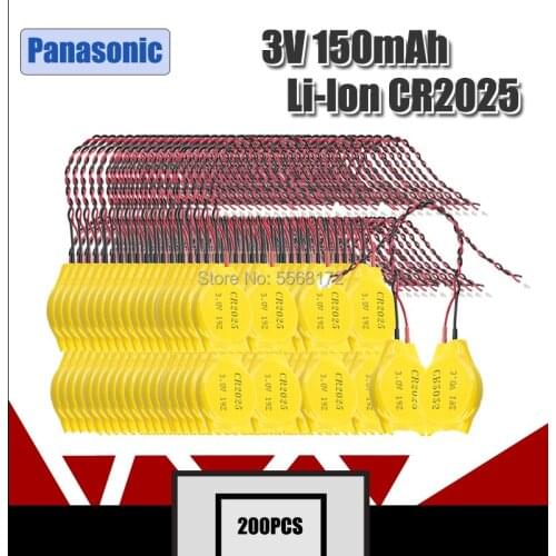 200pcs Original Panasonic CR2025 2025 with line BIOS coms Button Cell Battery lithium battery for Notebook motherboard