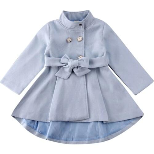 2019 Fashion Infant Baby Girls Kids Jacket Coat Blue Single Breasted Outerwear Autumn Winter Warm Dress Children Tops 1-5Y