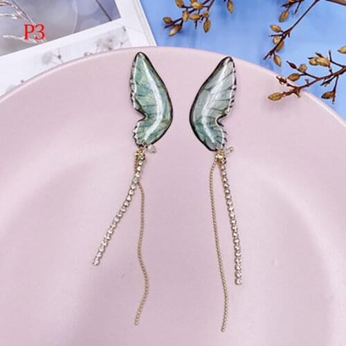 2021 Fairy Clear Resin Butterfly Earrings for Women Rhinestones Long Tassel Simulation Wing Dangle Earrings Wedding Jewelry