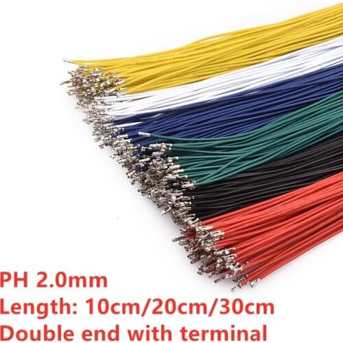 50pcs/lot PH 2.0MM Terminal wire Double head with terminal without housing 10cm 20cm 30cm Female To Female Electronic Wire 26AWG