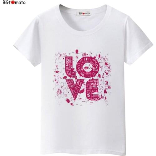BGtomato pink love creative t shirt women lovely top tees fashion t-shirt women kawaii clothes brand tshirt new top