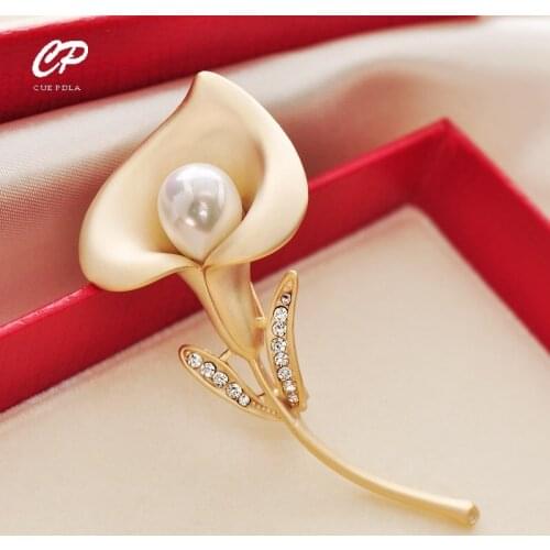 Tulip Flower Brooch Pin Elegant Rose Flowers Rhinestone Brooches For Wedding Costume Accessories Jewelry