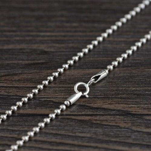 FNJ 925 Silver Ball Chain For Jewelry Making 2mm Vintage 100% Pure Sterling Silver Necklace Men Women 40cm to 80cm