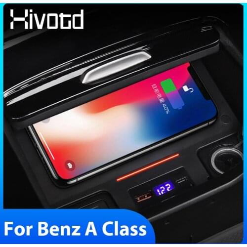 Hivotd Car Wireless Charger 15W Phone Charging Plate Interior Accessories For Mercedes Benz A-Class W177 GLB GLA CLA 2020 2021
