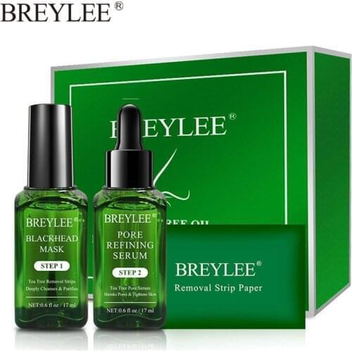 BREYLEE Green Tea Blackhead Removal Kits Pore Refining Serum Shrinks Anti Acne Treatment Peel Off Facial Mask Skin Care Sets