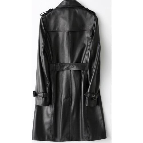 New 2020 Spring Geniune Leather Jacket Women Long Slim Double Breasted Sheepskin Leather Coats Suit Collar Jaqueta couro LX2635