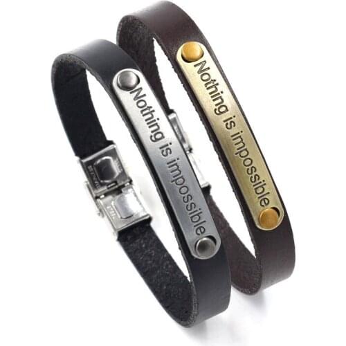 Stainless Steel Fashion Bracelet Inspirational Language for Men And Women Buckle Cowhide Bracelet Jewellery BT-S663