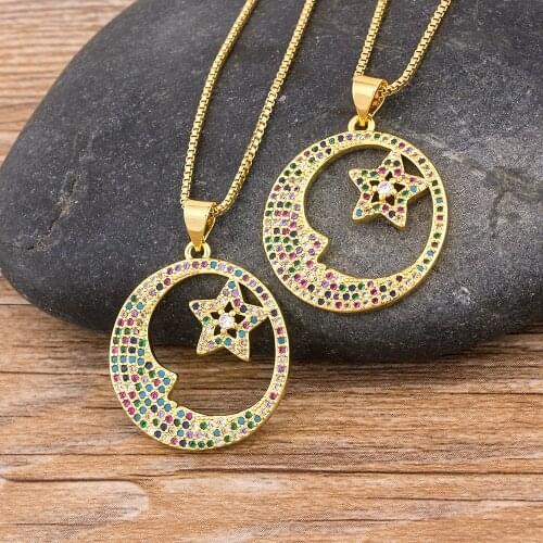 New Design Top Quality Copper CZ Colorful Star Pendant Necklace Gold Chain Charm Rhinestone Women Female Necklace Jewelry Gift
