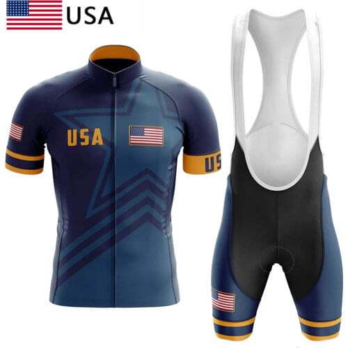 USA Cycling Clothing 2021 Summer Maillot Ciclismo Mens Bicycle Team Cycling Jersey Set Ropa De Ciclismo MTB Bike Uniform