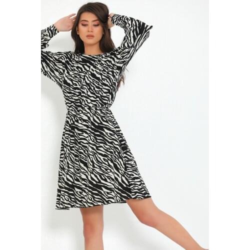 Bike Collar Zebra Print Shoulder Button Women Dress Top Blouse Dress Women Midi Dress Skirt Dress Elegant Sexy Party Beach holiday