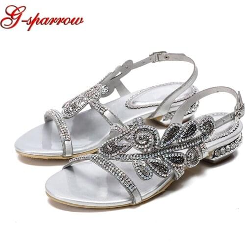 2019 Silver Crystal Summer Sandals Women Dress Rhinestone Bridesmaid Shoes Flat Heel Sandals Ankle Wrap Open Toe Girl Sandals