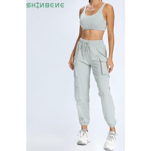 SHINBENE Leisure Gym Bra Top Waist Drawstring Joggers 2piece Sport Sets Women Comfortable Home Yoga Workout Pant Suit Loungewear