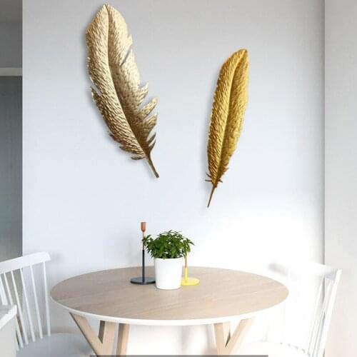 Home Decoration European Iron Creative Wall Hanging MetalWall Decoration Pendant Feather Gold Foil Craft Room Decor Aesthetic