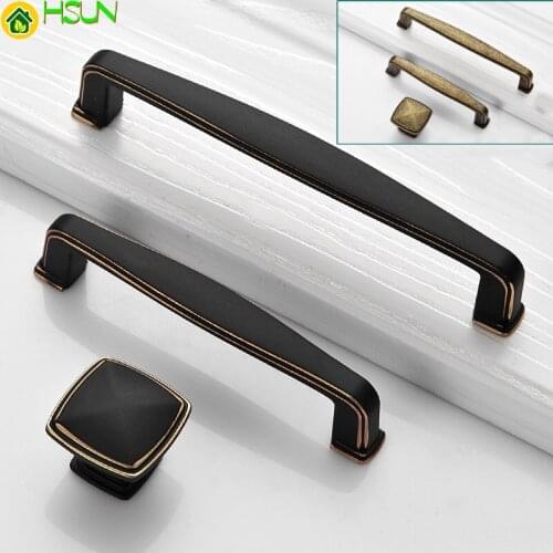 Vintage Black Antique Furniture Handle Cabinet Door Drawer Knob Square