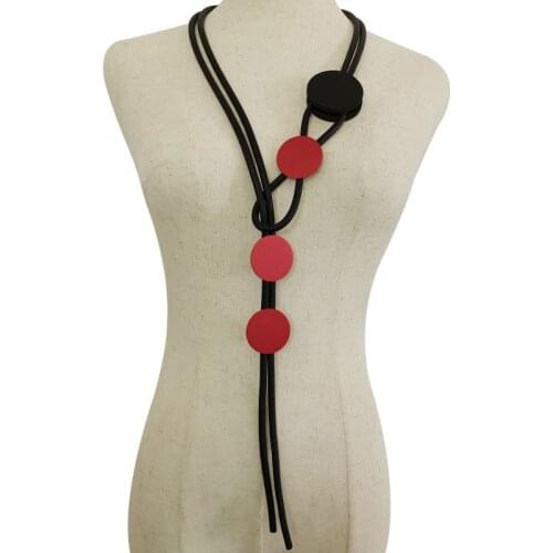 YD&YDBZ Red,Silver Color Round Sheet Match Long Necklace For Ladies Harajuku Rubber Rope Necklaces Costume Jewelry Decoration