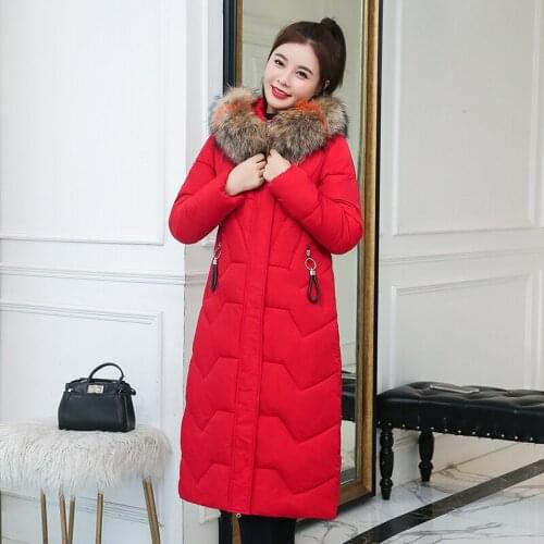 Womens X-Long Winter Jacket Solid Hooded with Fur Plus Size Ladies Casual Thick Parkas Pockets Zipper Outerwear for Female