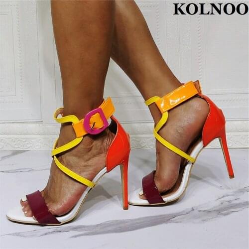 Kolnoo New Mixed Colors Womens High Heels Sandals Cross Buckle Straps Classic Style Party Shoes Evening Fashion Sexy Prom Shoes