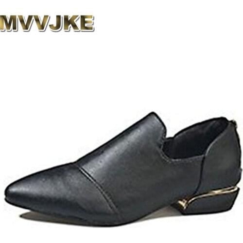 MVVJKE women loafers soft leather shoes slippery casual low heels women shoes pointed toe low solid classic women shoesE053