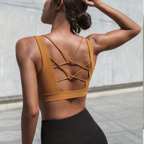 Mermaid Curve Women Sexy V Collar Yoga Bra Back Cross Hollow Design Sports Bra Woman Shockproof Fitness Yoga Push Up Bra