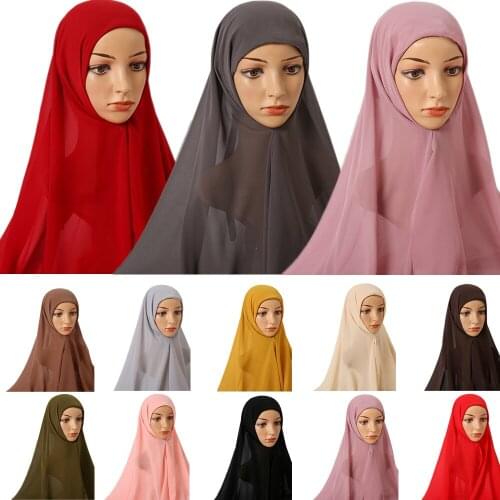 2021 Women Solid Color Jersey Hijabs High Quality Long Chiffon Shawl Head Scarf Underscarf Cap With Elastic Style Free Use Shawl