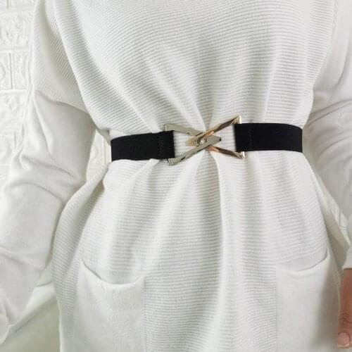 Triangle Cummerbunds Gold Silver Mix Buckle Waistbands For Dress Women Stretch Wide Waist Seal Coat Party Decorate Accessories