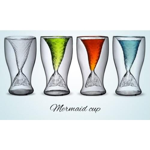 1 piece 80ml Mermaid Fish Tail Wine Glass Double Layer Beer Whiskey Cocktail Mug Cup