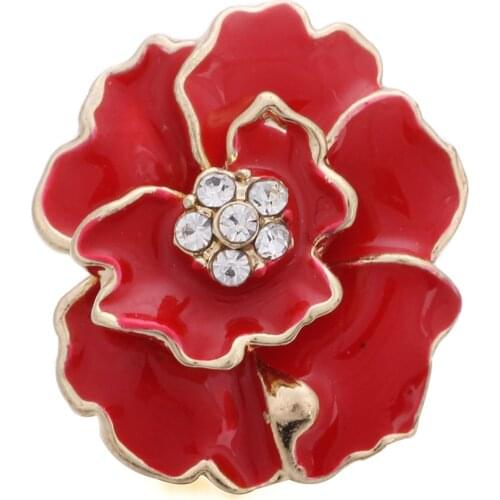 10pcs/lot New Crystal Red Flower Snap Button Jewelry Charm Buttons for 18mm Snap Bracelet Jewelry For Women Gold Snap Jewelry
