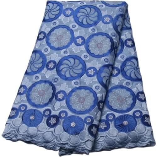Hot sale 5 Yards BLUE High quality African Swiss Voile Lace for wedding Cotton Fabric-JL020