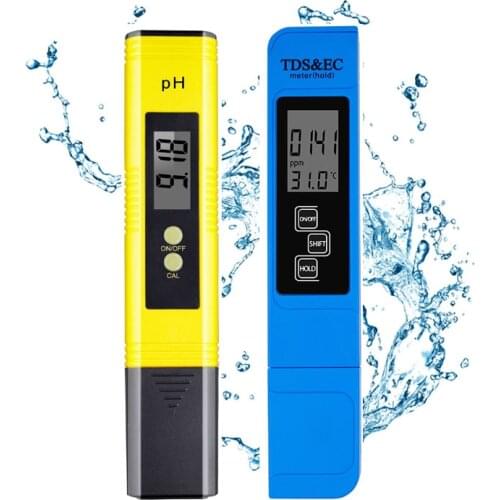 2Pcs TDS Meter Digital Water Tester Digital 0.0-14.0 PH Meter Tester 0-9990ppm TDS&EC LCD Water Purity PPM Aquarium Filter