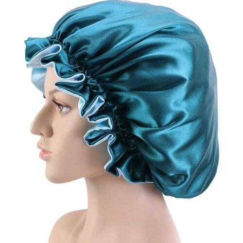 2021 Satin Bonnet Sleeping Cap Double Color Ding Big Lace Nightcap Extra Large Round Cap Hair Care Cap