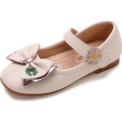 2021 Kids Shoes For Girls Princess Shoes Fashion Solid Color Children Flats Bow Little Girls Leather Shoes Toddler Girls Shoes