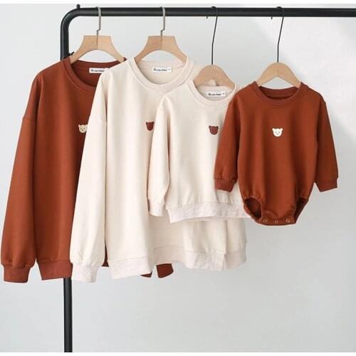MILANCEL 2021 Autumn New Family Matching Outfits Long Sleeve T-shirt Baby Bodysuit with Hat Bear Mother Kids Clothes