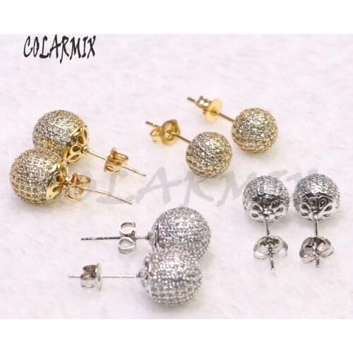 5 pairs round ball stud earrings zircon earrings crystal Trendy jewelry stud for women jewelry gift mix colors 5346