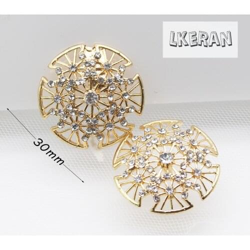 New 5Pcs 30mm Gold Rhinestone Buttons DIY Wedding Clothing Accessories Gold Alloy Shank Sewing Supplies Decoration